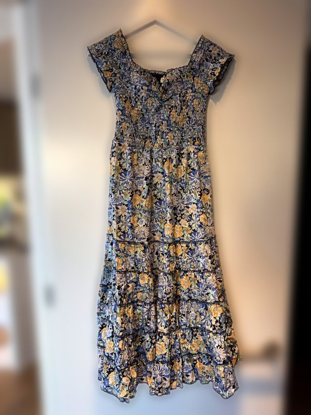 Heartloom Navy Floral Tiered Smocked Maxi Dress S